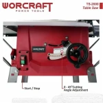 منشار طاولة للخشب 2000 وات 255 مم مع مكنسة كهربائية Scie À Table Pour Bois 2000W 255mm Avec Aspirateur WORCRAFT